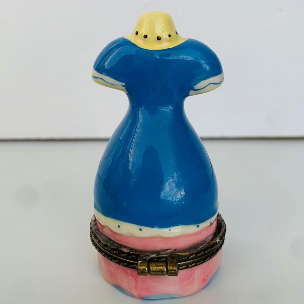 Vintage Hinged Porcelain Victorian Dress Form Trinket Box Pink Blue - Picture 4 of 11